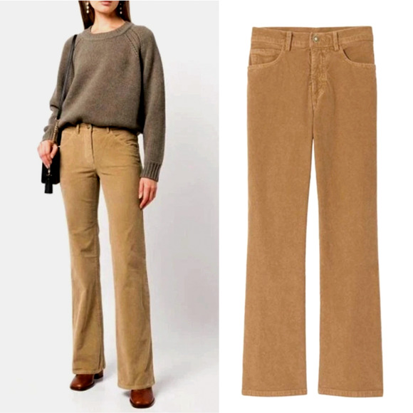 NEW! Nili Lotan 2 Celia Bootcut CORDUROY Pants Mid Rise Straight Leg Camel Tan - Picture 1 of 9